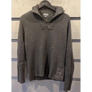 Polo Jeans Company Sweater Mens Medium Gray Quarter Zip Mock Neck Pocket Ribbed